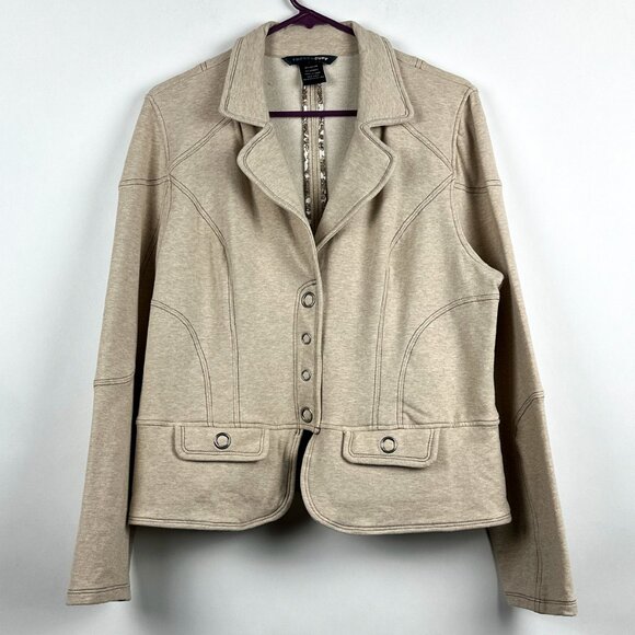 French Cuff Oatmeal Knit Blazer Jacket XL - Grommet Snap Stretch Cotton Spandex - Picture 1 of 13